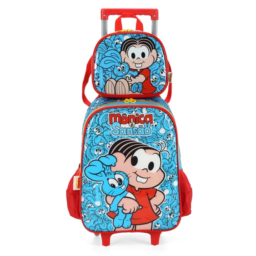 Kit Mochila De Rodinhas E Lancheira Mônica e Sansão Luxcel