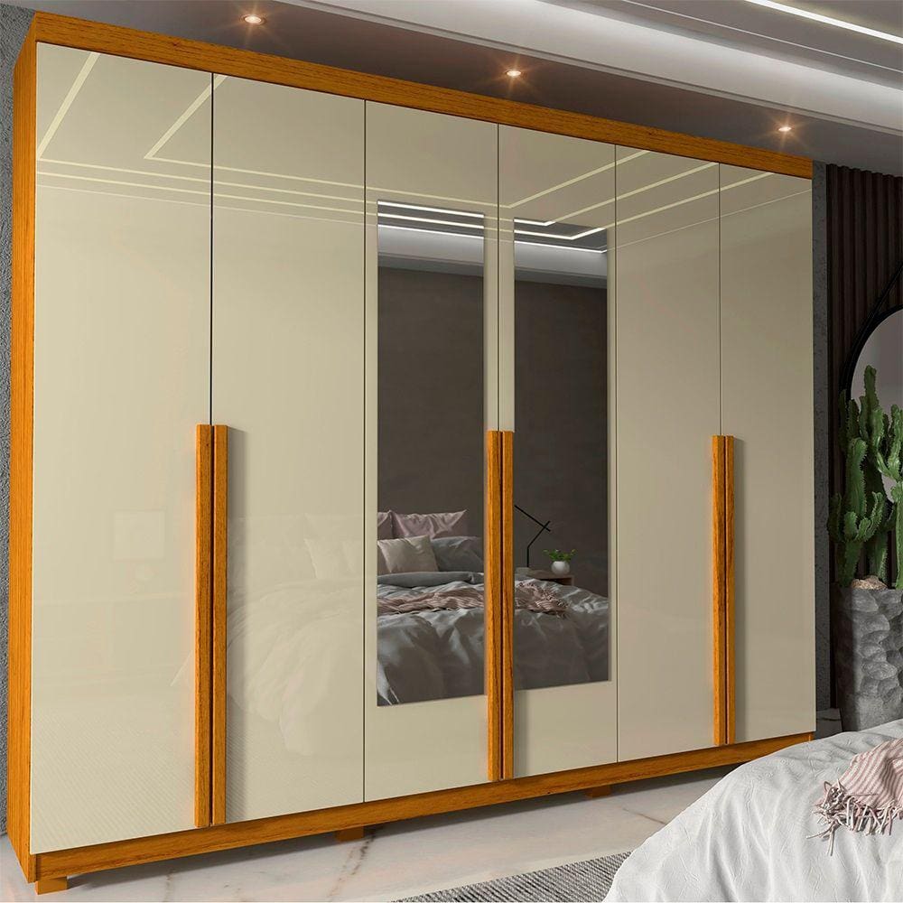 Guarda Roupa Espelho 6 Portas Imperatriz Naturale Off White - Gelius