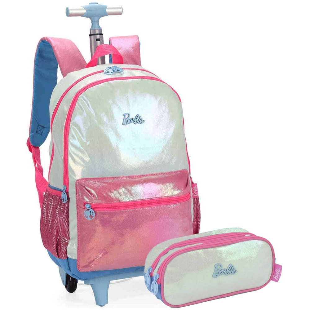 Mochila de Rodinhas e Estojo Barbie Holográfico com Glitter
