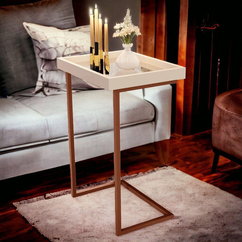 Mesa de Apoio Sofá JB 4774 Pérola e Bronze Bechara