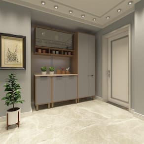 Cozinha Modulada Compacta 4 Peças Balcões Aéreos com Vidro Reflecta e Tampo Aspen Luciane Móveis