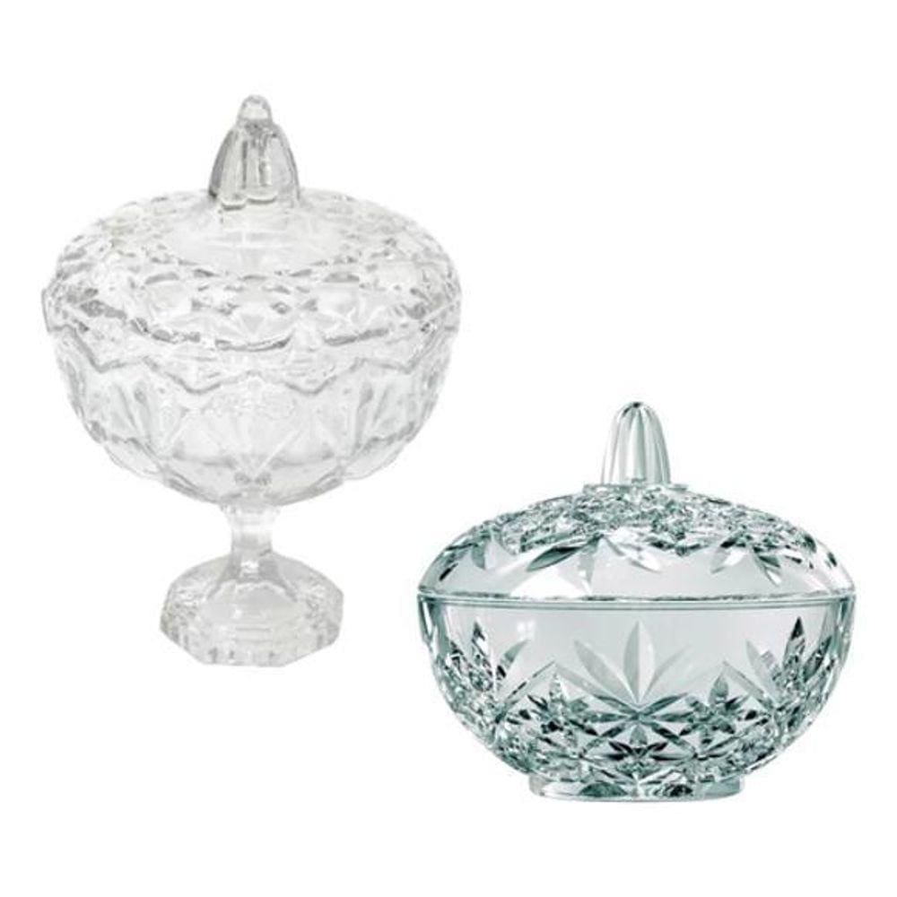 Kit Com 2 Bomboniere De Vidro Baleiro Decorativo