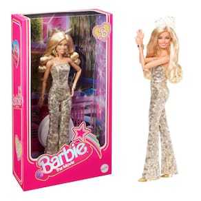 Boneca colecionável Barbie Margot Robbie em macacão dourado de discoteca