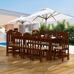 Conjunto Sala De Jantar 10 Lugares Madeira Maciça Castanho
