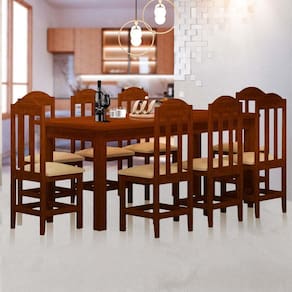 Mesa de jantar com 8 cadeiras de madeira maciça