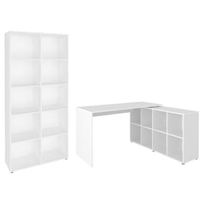 Mesa Escrivaninha em L Eron e Estante Livreiro 90x187cm Lean A06 Branco - Mpozenato