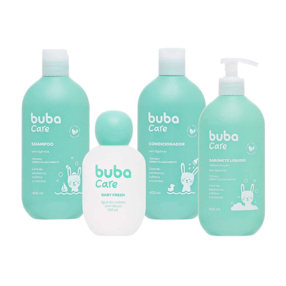 Kit Limpeza Banho Bebê Infantil 400ml Colônia 100ml Vegano Buba Care