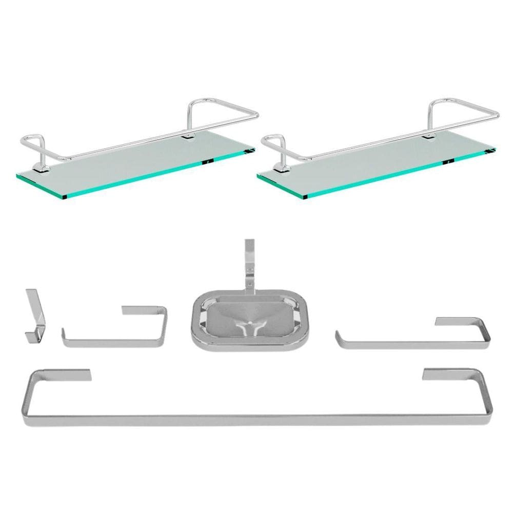 Kit Quadrado Acessórios Banheiro + 2 Porta Shampoo Reto