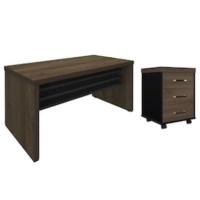 Mesa para Escritório 160cm e Gaveteiro com Rodízios Corp A06 Charuto/Preto - Mpozenato