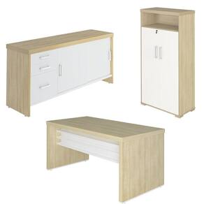 Conjunto Escritório 3 Peças Mesa 158cm Corp A06 Carvalho/Branco - Mpozenato
