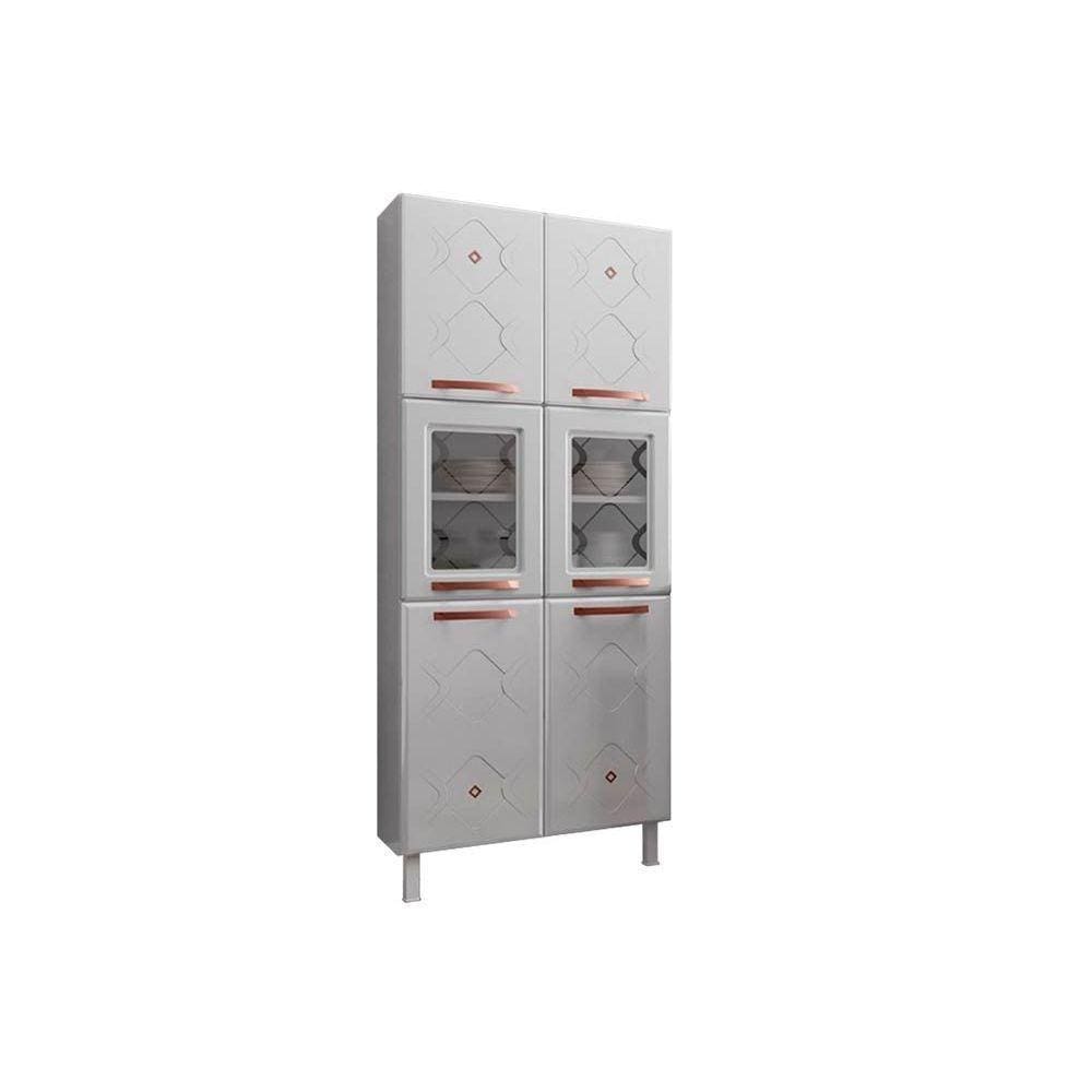 Paneleiro de Cozinha Mirage New Aço c/ 6 Portas c/2Vidro 80cm Branco - Telasul