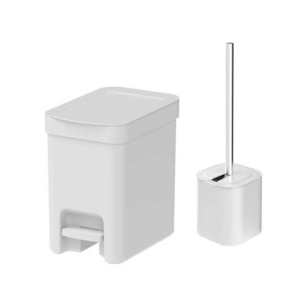 Conjunto de Lixeira com Pedal e Escova Sanitária Branco - Ou