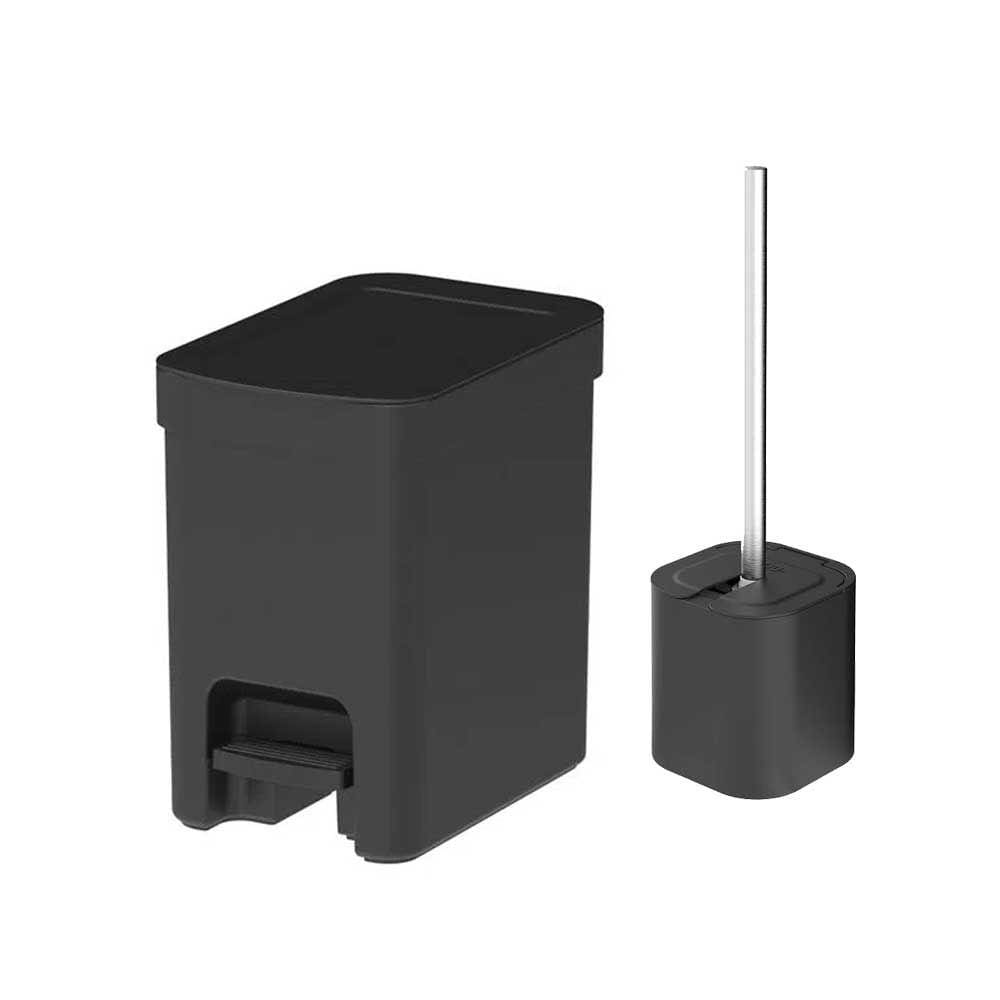 Conjunto de Lixeira com Pedal e Escova Sanitária Preto - Ou