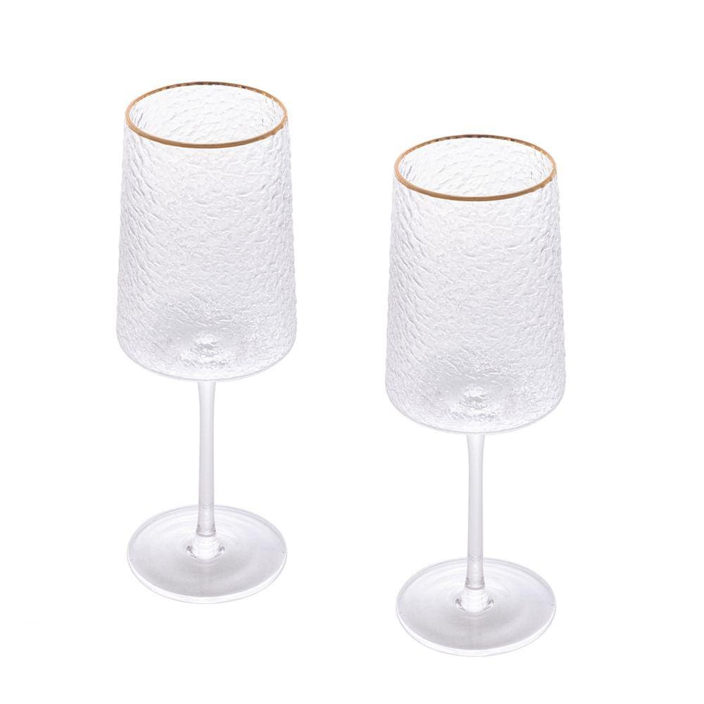 Kit 2 Taças para Vinho de Cristal Ecológico Martelado 500ml com Fio de Ouro Petra - Lyor