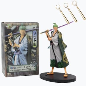 Boneco One Piece - Roronoa Zoro 17cm com kimono + 3 Brincos