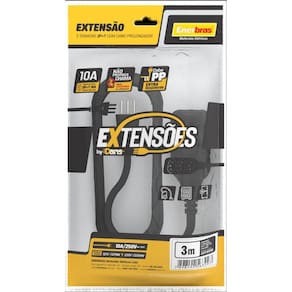 Extensão 3 Tomadas 2P+T 10A Preto 3 Metros Bivolt - Enerbras