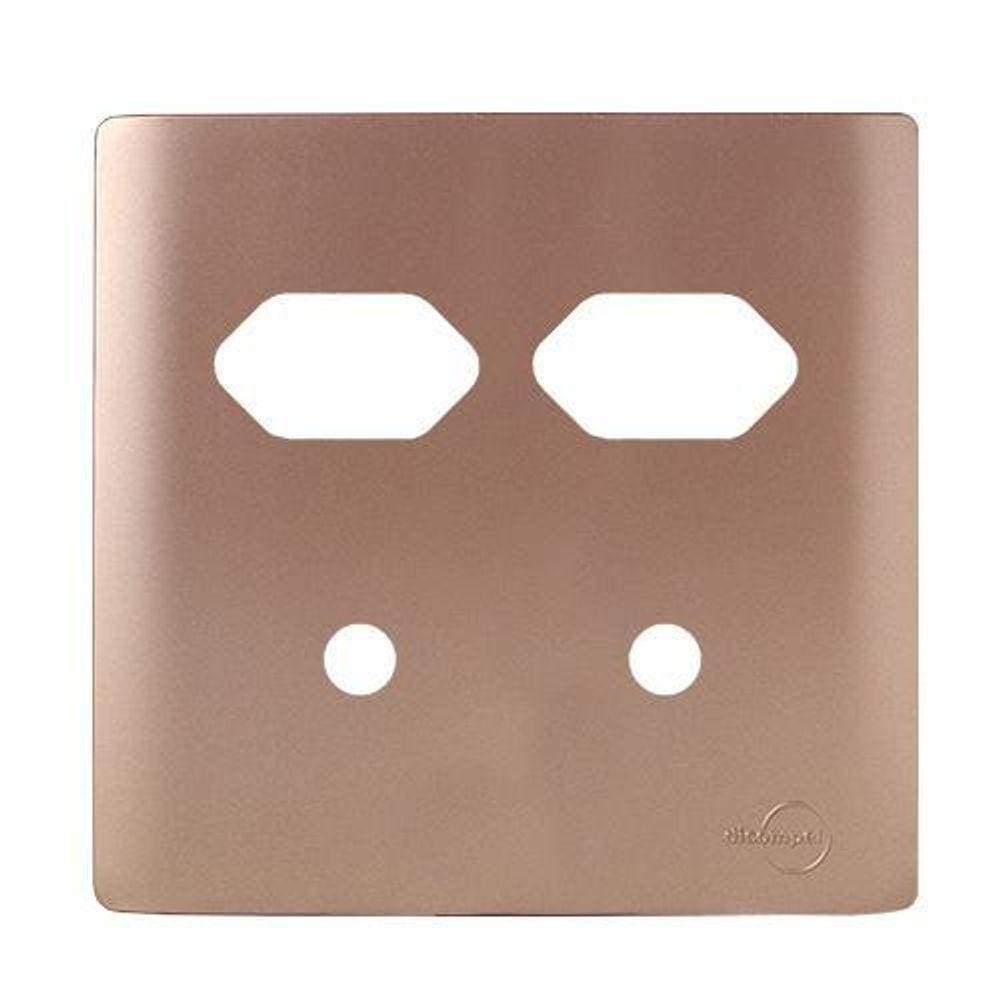 Placa 2 Tomadas + 2 Furo Com Suporte 4X4 -Novara Ouro Rose