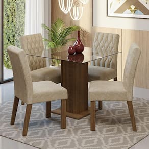 Conjunto Sala de Jantar Mesa Tampo de Vidro 4 Cadeiras Rustic/Imperial Noemi Madesa