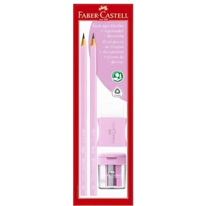 Kit Escolar Rosa Pastel Borracha E Apontador Faber Castell