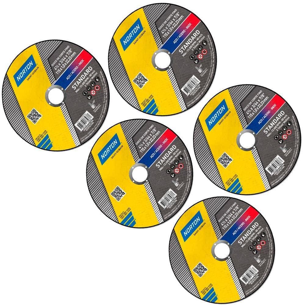 Disco de Corte 4 x 1/2POL x 1MM Standard Com 5 Unidades NORTON
