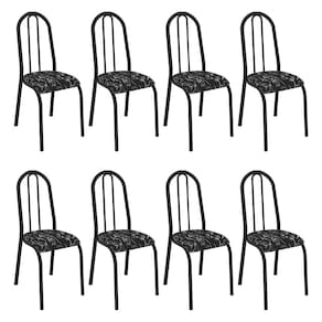 Kit 8 Cadeiras de Cozinha Flórida Estampado Preto Florido Pés de Ferro Preto - Pallazio
