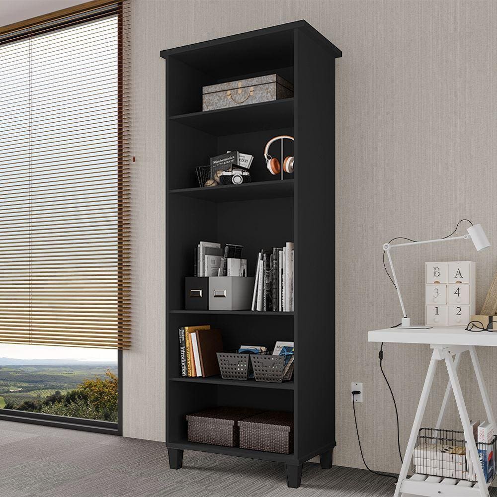 Estante Livreiro Multiuso Library 4 Prateleiras Ideal Para Sala De Estar E Quarto Preto Cor Preto