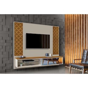 Painel Home Para Tv Até 60 Polegadas Roma Com Detalhes Premium Carvalho Off White - Cor: Off White