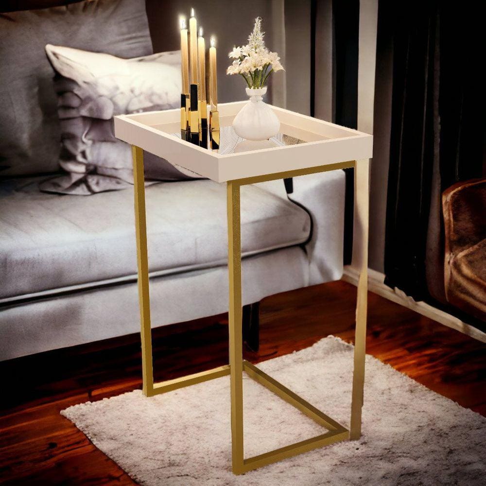 Mesa de Apoio Sofá JB 4774 Pérola e Dourado Bechara