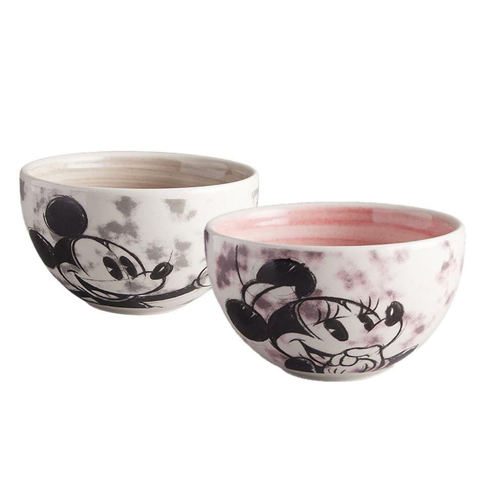 Kit 2 Tigelas Bowl Cerâmica Mickey Mouse e Minnie Disney 300ml Cinza e Rosê - Tuut