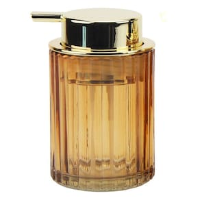 Porta Sabonete Líquido Vidro Relevo Âmbar e Dourado Luxo 260ml - Tuut