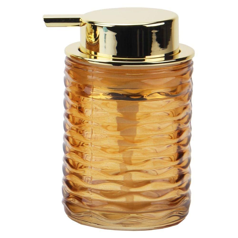Porta Sabonete Líquido Vidro Relevo Âmbar Dourado Luxo 260ml - Tuut