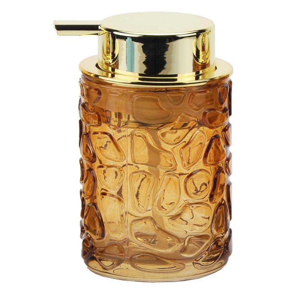 Porta Sabonete Líquido Vidro Relevo Âmbar Gold Luxo 260ml - Tuut