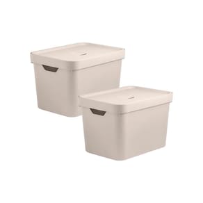 Kit 2 Caixa Organizadora Cube 18 Litros Com Tampa 36 x 27 x 24,5cm Bege - Ou