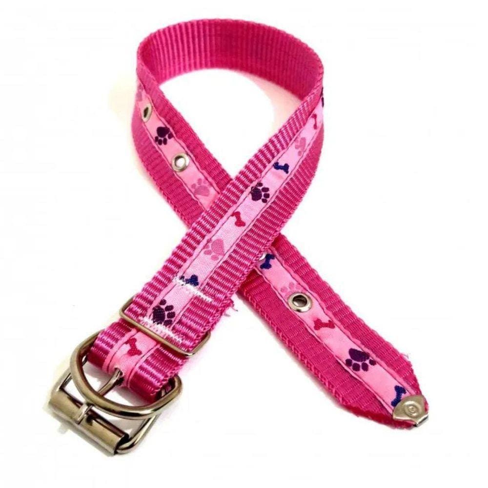 Coleira Nylon Pra Cachorro Nicapet Cor Rosa Nº 4 Pata Osso