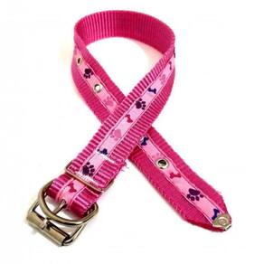 Coleira Nylon Pra Cachorro Nicapet Cor Rosa Nº 4 Pata Osso