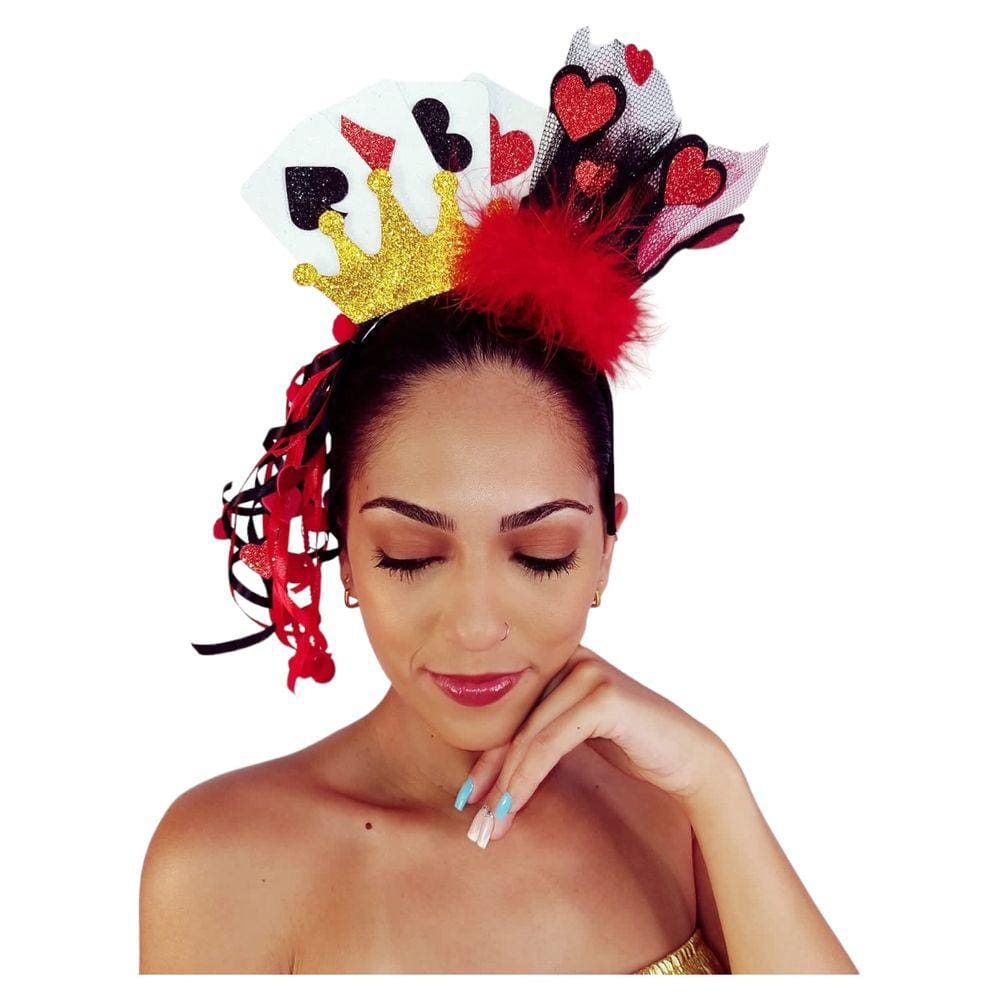 Tiara Rainha de Copas Dama Luxo Arco Glitter Carnaval Bloquinho Festa a Fantasia Kit Folia Micareta Bloco de Rua Desfile