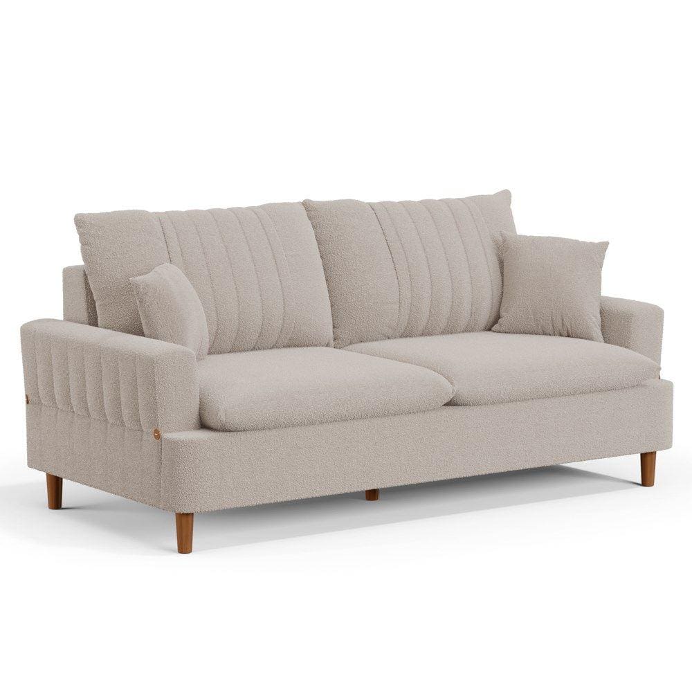 Sofá Living 3 Lugares 200cm com Almofadas Veras D05 Bouclê Bege - Mpozenato