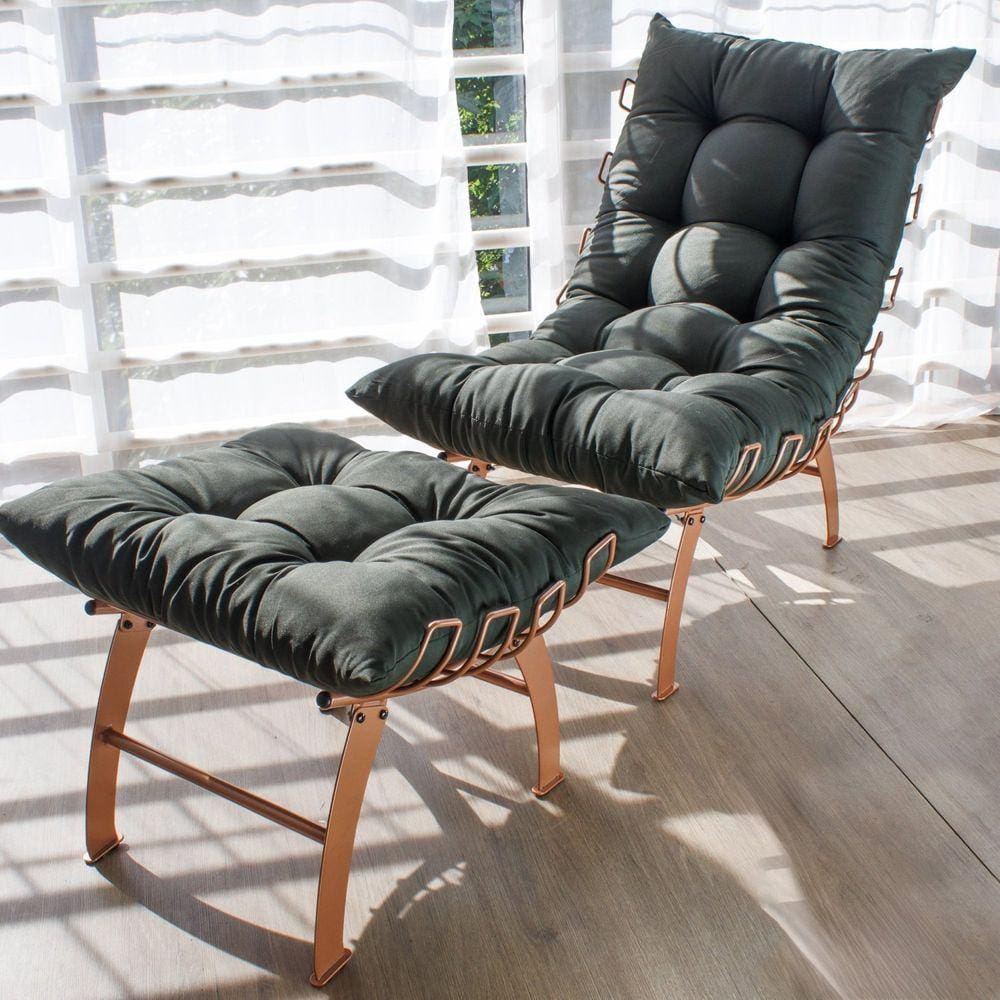 Poltrona Costela com Puff Rose Gold  Verde Militar