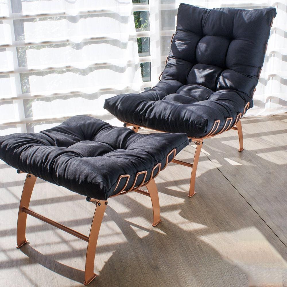 Poltrona Costela com Puff Rose Gold  Preto