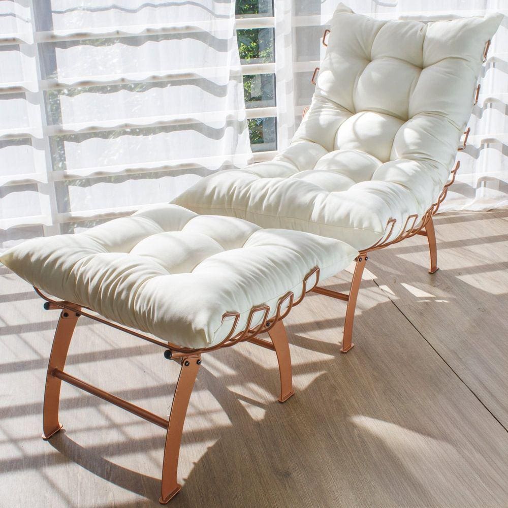 Poltrona Costela com Puff Rose Gold Areia