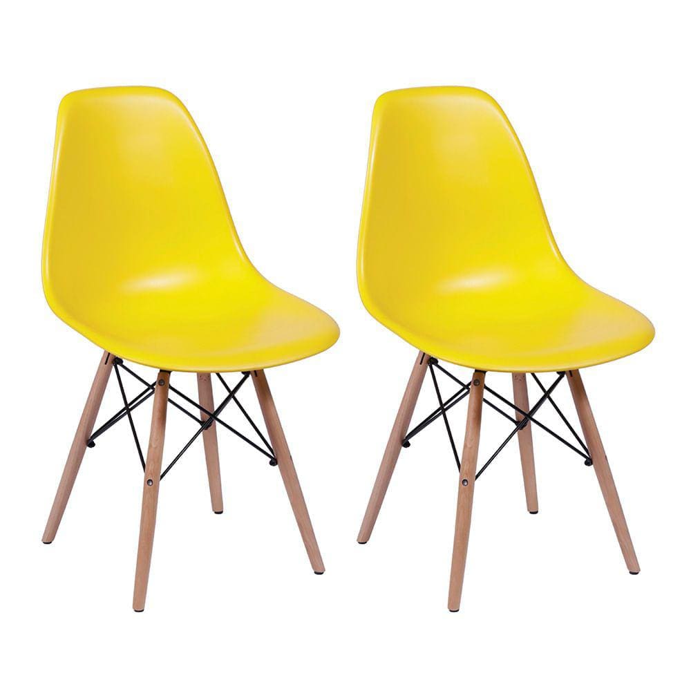 Conjunto 2 Cadeiras Eiffel com Base em Madeira – Amarelo