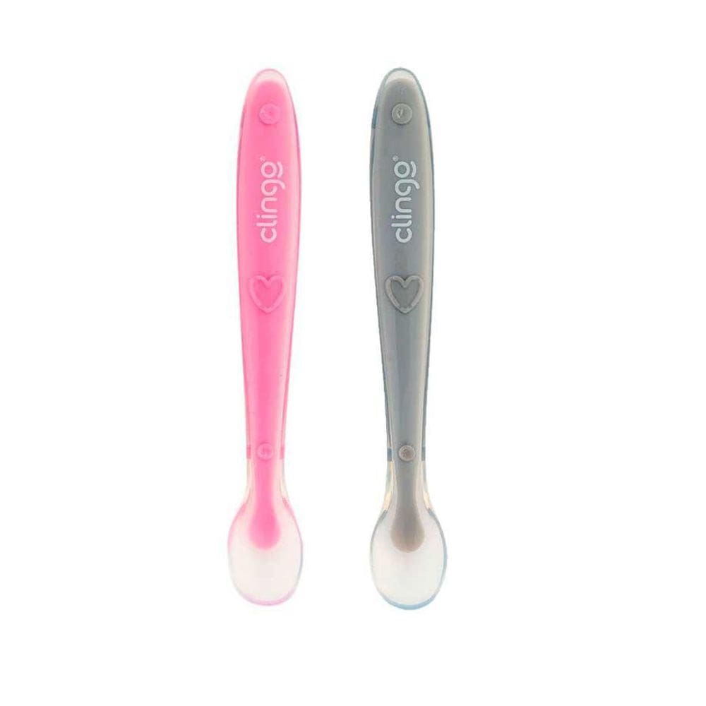 Kit 2 Colheres De Silicone Premium Colors Rosa/Cinza Clingo