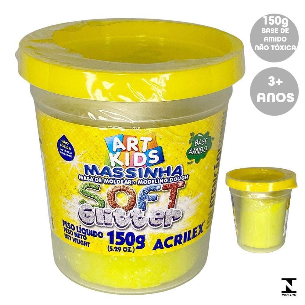 Massinha De Modelar Soft Glitter Acrilex Não Tóxica Amarelo