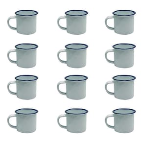 Caneca Esmaltada Retro 80Ml Vintage Jogo 12 Pcs - Branca