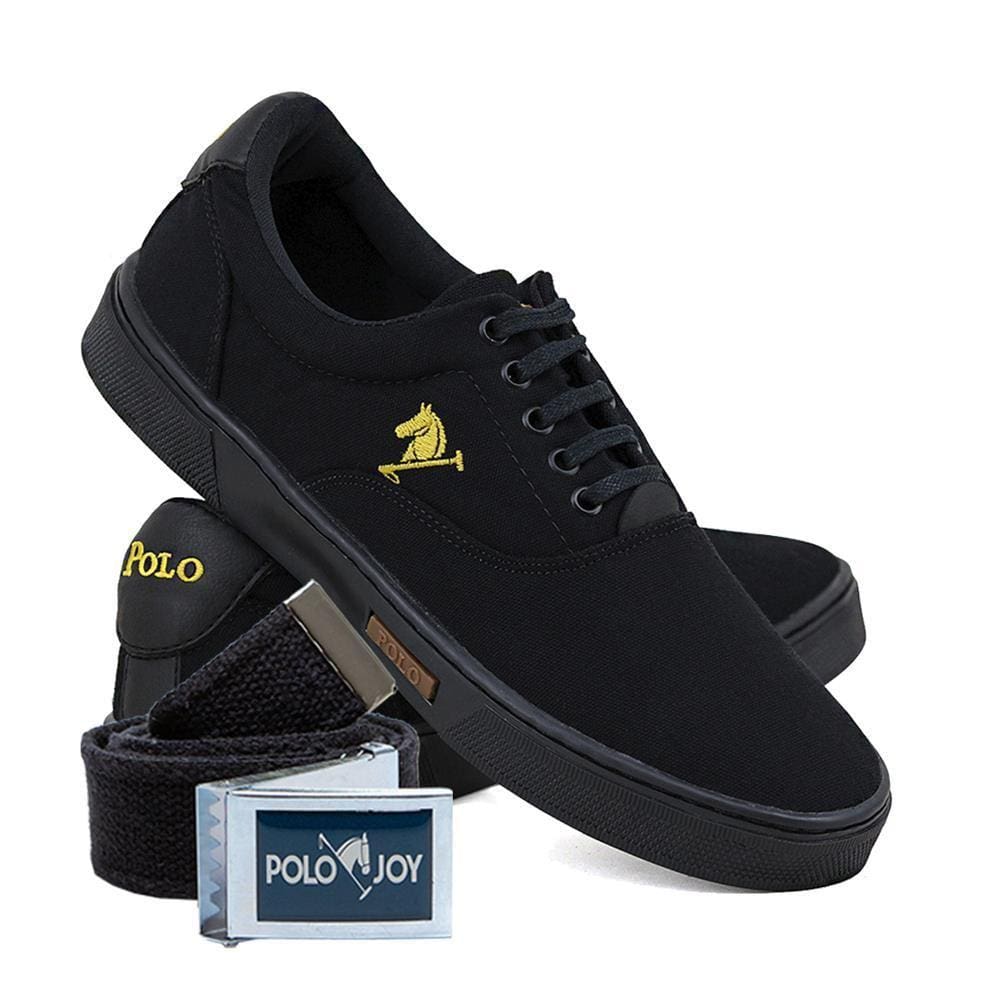 Kit 1 Tênis Casual Em Lona E 1 Cinto Polo Joy