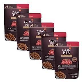 KIT 5 Ração Úmida Gran Plus Gourmet Cães Adultos Carne 100g