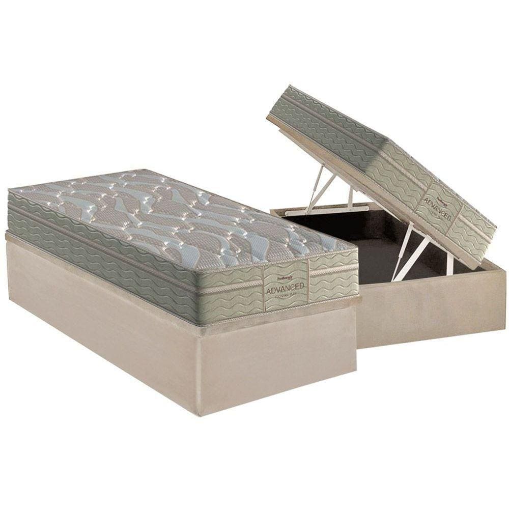 Cama Box Baú Solteiro: Colchão Anatômico Probel D45 / EP Firmepedic ProDormir Advanced Tech2000 Plus + Base CRC Suede Clean(88x188)