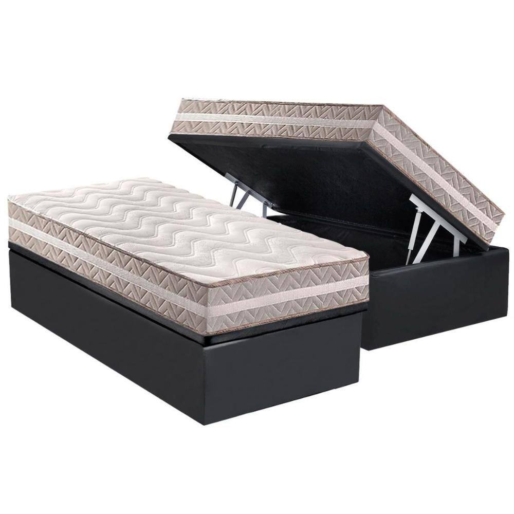 Cama Box Baú Solteiro: Colchão Anatômico Paropas D33 / AG65 Confort + Base CRC Suede Gray(88x188)