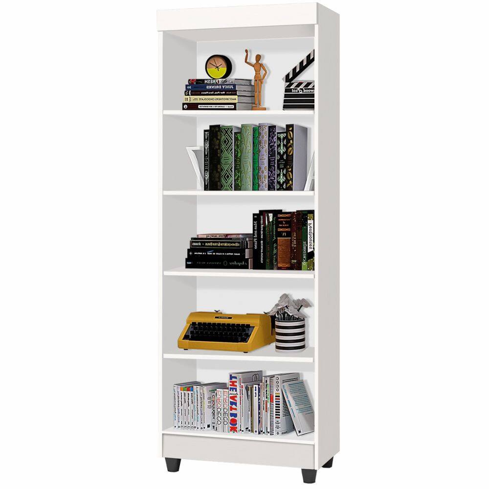 Estante Multiuso Livreiro Aspen J&A Móveis com 05 prateleiras – Branco Brilho