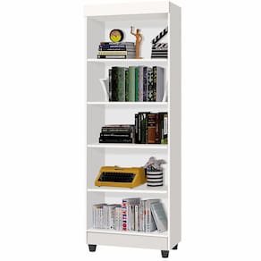 Estante Multiuso Livreiro Aspen J&A Móveis com 05 prateleiras – Branco Brilho